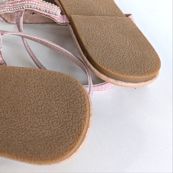 Flawed JustFab Stasha Bohemian Flat Thong Sandals Ankle Strap Pink Silver- sz 10 - Picture 9 of 13